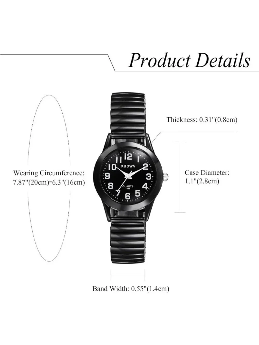 Women's Black Stretch Band Couple Bangle Ultrathin Elastic Strap Wrist Watch